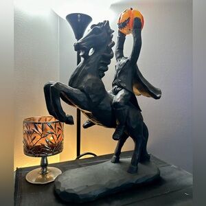 Headless horseman on rearing horse statue with light up Pumpkin head 🎃